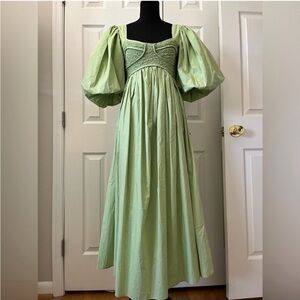 Sofie the Label Green Smocked Puff Sleeve Midi Dress Size Small EUC